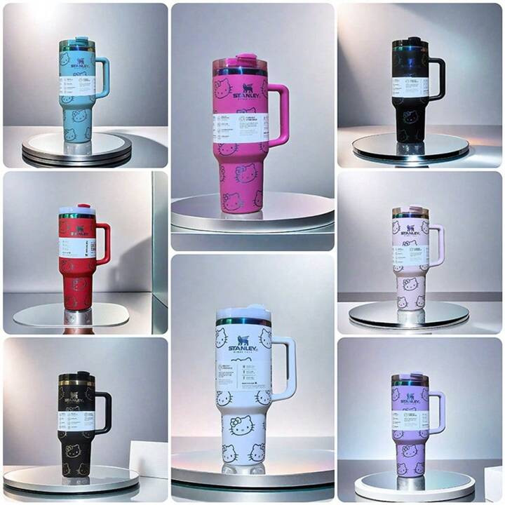 Sanrio 1 Stück 40oz (ca. 1,2 Liter) großvolumige isolierte Edelstahl-Autobecher mit Strohhalm | SHEIN