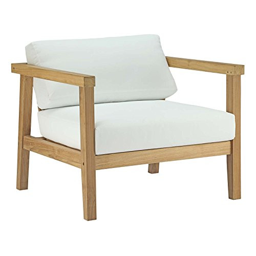 Modway Bayport Teak Wood Outdoor Patio Armchair in Natural White | Amazon (US)