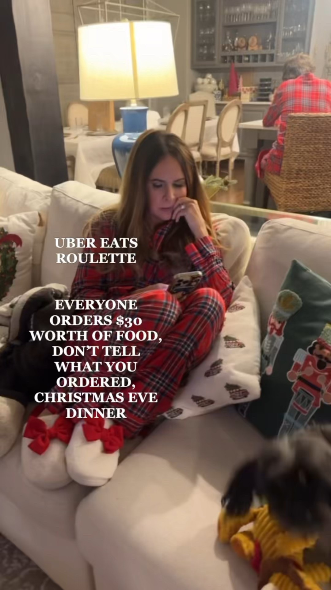 Moms, here’s an easy way to get out of cooking… Uber Eats Roulette 🎄🍕
Everyone gets $30 to spend + under 1-hour delivery only.
We did this last Christmas Eve and it was SO fun.
A few things I learned 👇
• Options are limited around 8pm on Christmas Eve
• Assign courses (app, main, dessert) so you don’t end up with 5 pizzas
Either way, we laughed, ate way too much, and I didn’t cook — 10/10 recommend.

#LTKFindsUnder50 #LTKmomlife #LTKHoliday