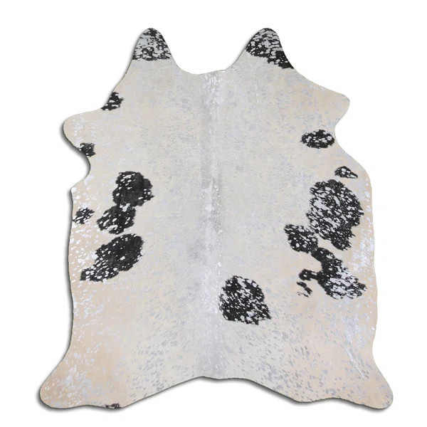 Birce Handmade Cowhide Area Rug in Silver/Black | Wayfair North America