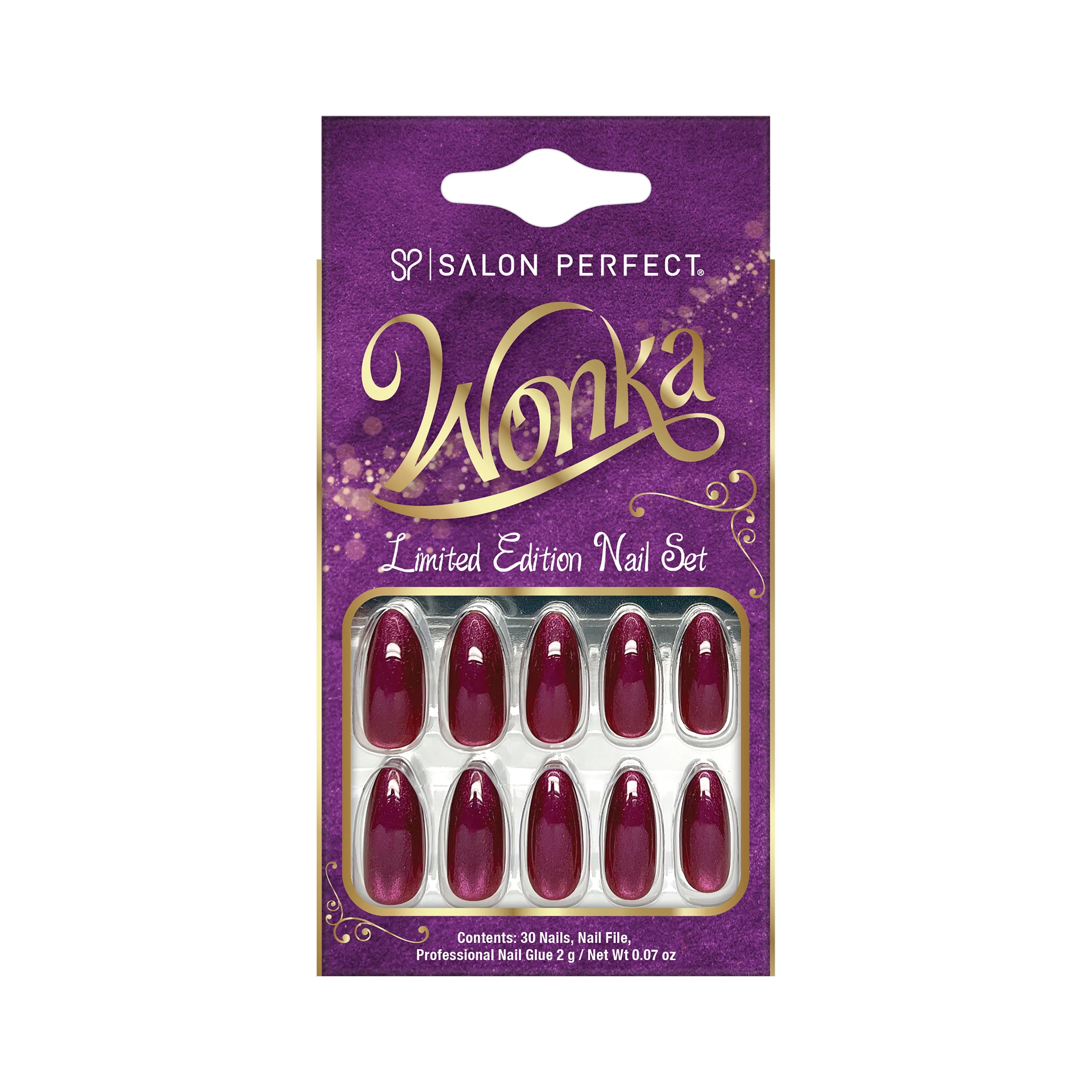 Salon Perfect Wonka Press On Nails 244 Magnetic Velvet Plum, File & Glue Included, 30 Nails | Walmart (US)