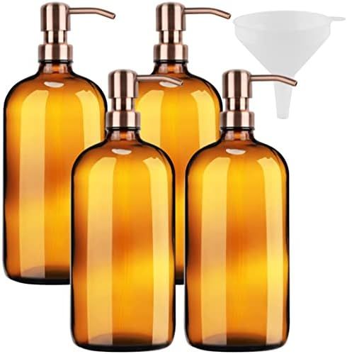 32 Ounce Large Amber Glass Boston Round Bottles with Stainless Steel Pumps and Funnel. Great for Lot | Amazon (US)