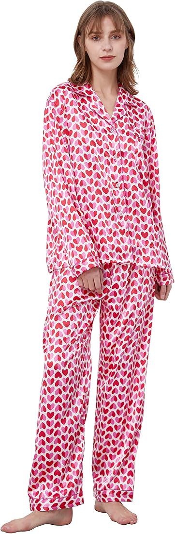 TONY AND CANDICE Women's Classic Satin Pajama Set Sleepwear Loungewear | Amazon (US)