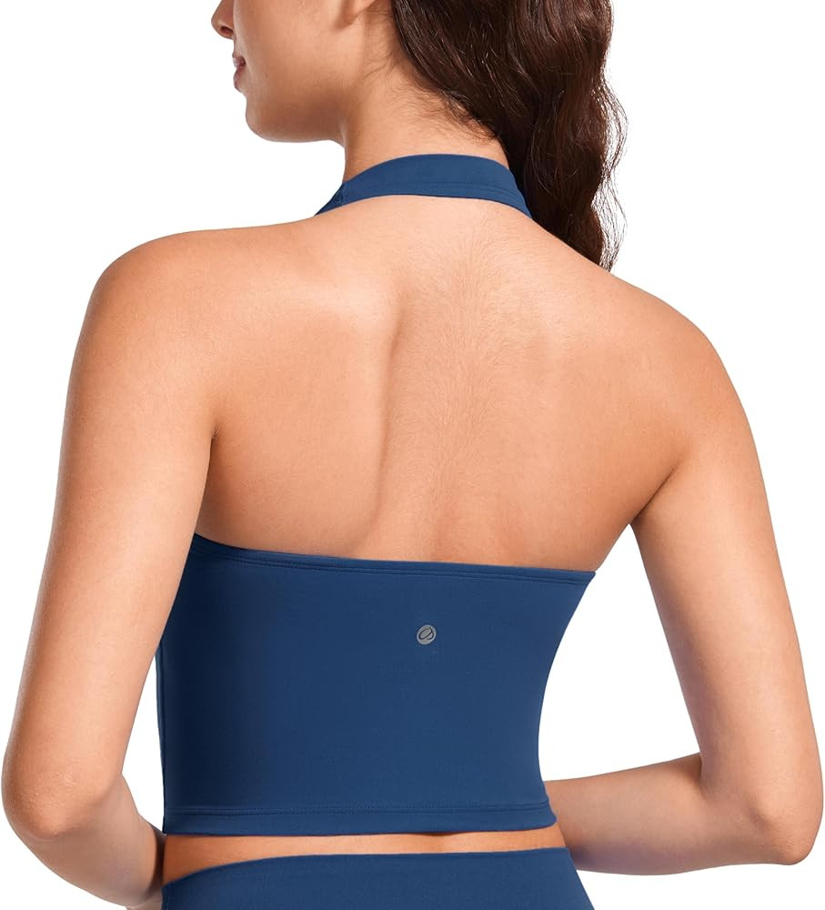 CRZ YOGA Butterluxe Halter Crop Tank Tops for Women - Open Back Padded Longline Sports Bras Worko... | Amazon (US)