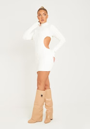 Cecilia Cream Cut Out Knitted Dress | Missy Empire | Missy Empire (UK)