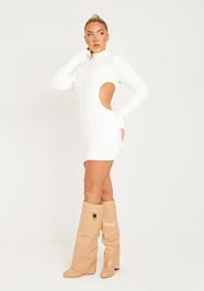 Cecilia Cream Cut Out Knitted Dress | Missy Empire | Missy Empire (UK)