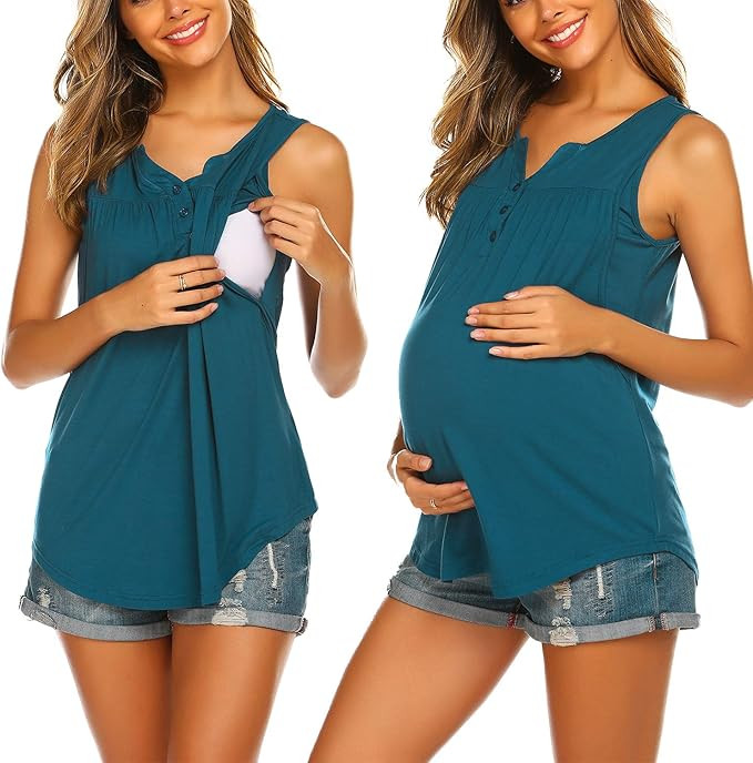 Ekouaer Women's Maternity Nursing Tank Tops Sleeveless Breastfeeding Shirts Double Layer Summer P... | Amazon (US)