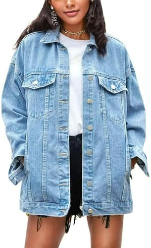 Omoone Women's Oversized Mid Long Denim Jacket Jean Biker Coat | Amazon (US)
