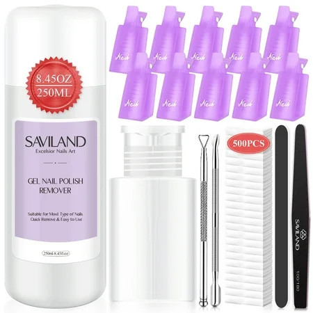 Saviland Gel Nail Polish Remover Tools Kit - 250ML Gel Nail Polish Remover Nail Clips Cuticle Pusher 500Pcs Cotton Pad | Walmart (US)