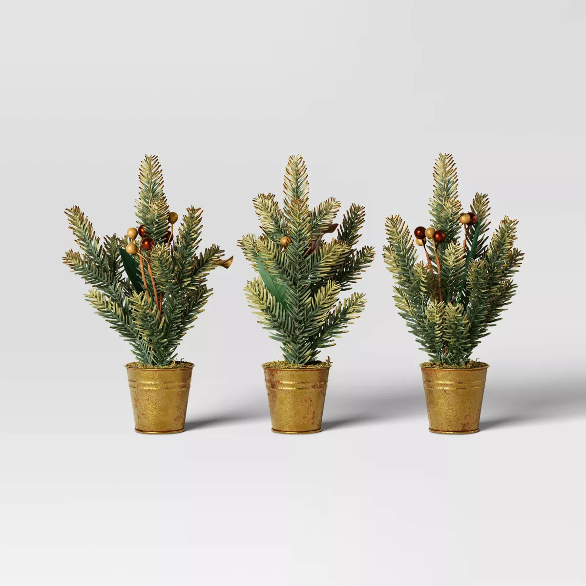 12.5" 3pc Potted Greenery with Berries Christmas Artificial Plant Green/Gold - Wondershop™ | Target