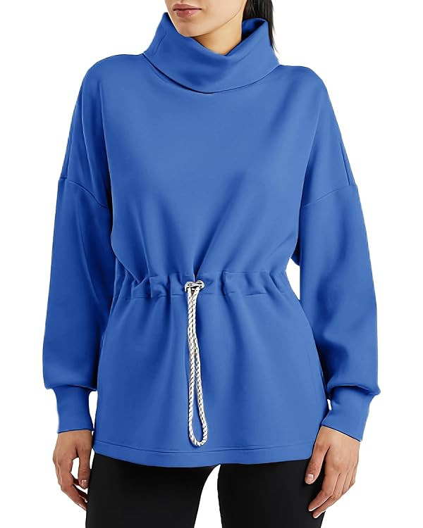 Women's Turtleneck Sweatshirts Long Sleeve Pullover Tops Side Slit Tunic Shirts with Drawstring W... | Amazon (US)