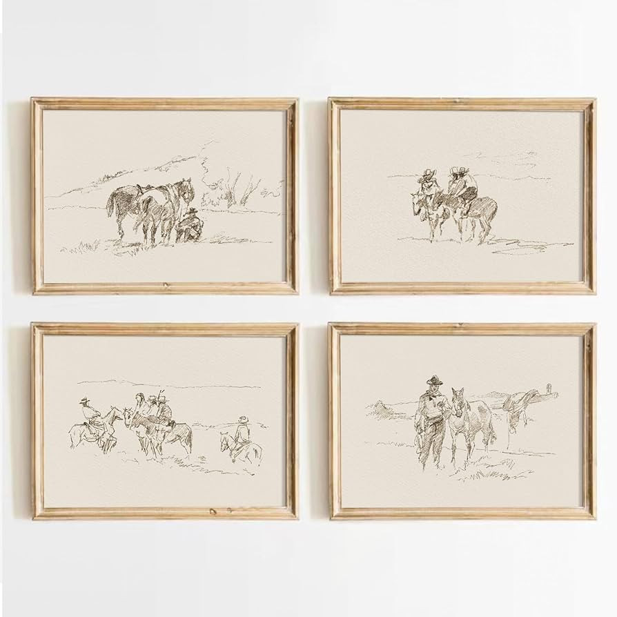 Western Cowboy Wall Art Vintage Canvas Wall Decor Prints Neutral Wall Art Southwest Cowboy Poster... | Amazon (US)