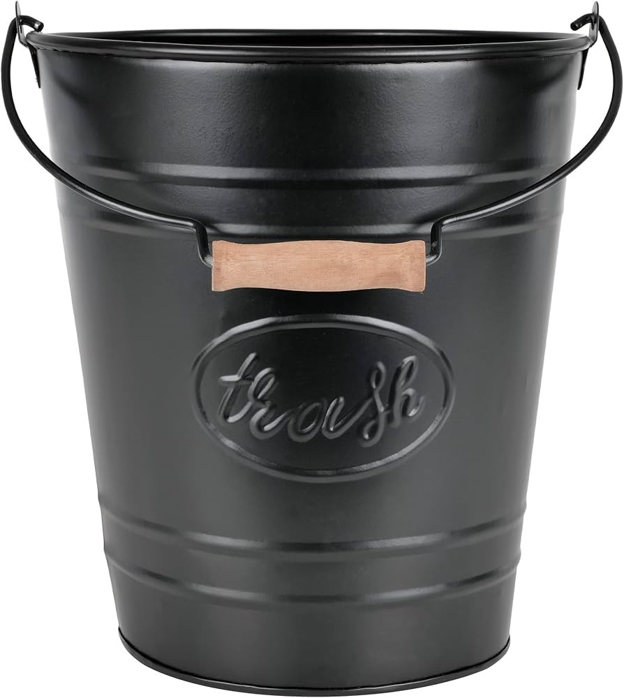 Autumn Alley Farmhouse Bathroom Trash Can - Decorative Rustic Black Trash Can Bucket with Wooden ... | Amazon (US)