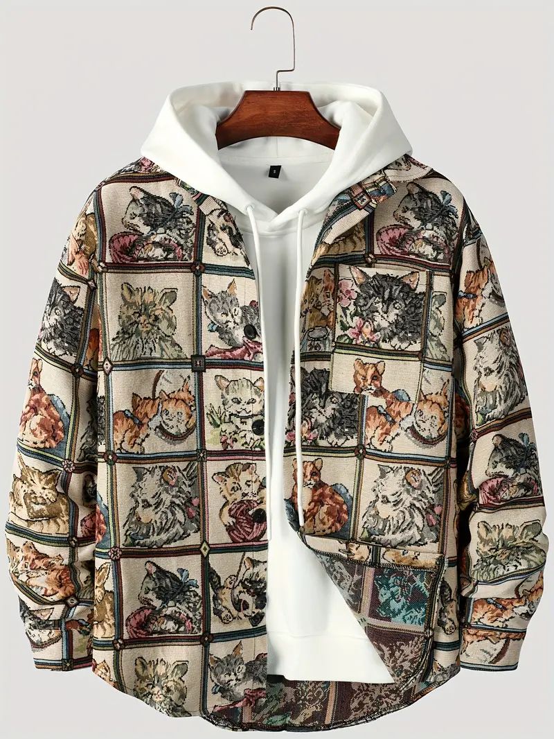 Men's Casual Stylish Animal Pattern Jacket, Street Style Retro Jacket | Temu Affiliate Program