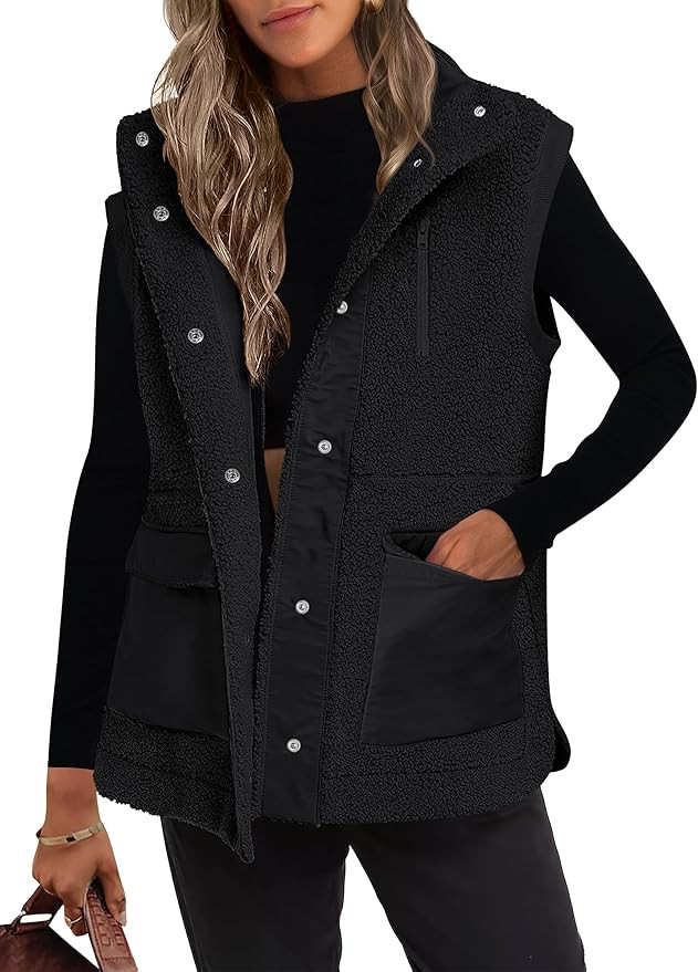 ANRABESS Womens Fleece Vest Loose Warm Button Down Fall Fuzzy Sherpa Jackets Fuzzy Vest With Pock... | Amazon (US)