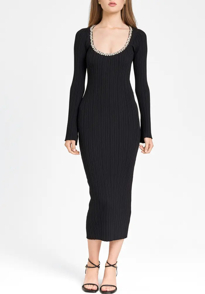 WAYF Cinthia Jewel Neck Long Sleeve Rib Midi Dress | Nordstrom | Nordstrom