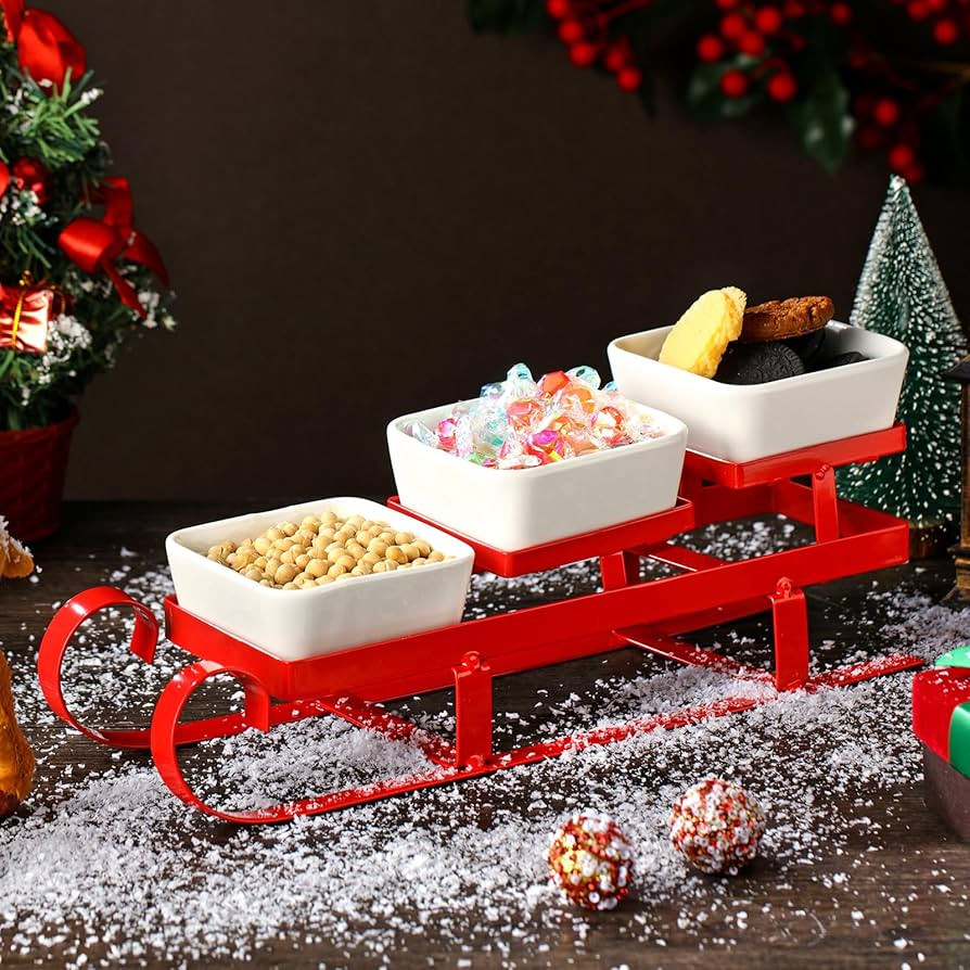 Nuogo 4 Pcs Christmas Sleigh Serving Bowls 3 Tiered Serving Dishes Christmas Relish Platter Condi... | Amazon (US)