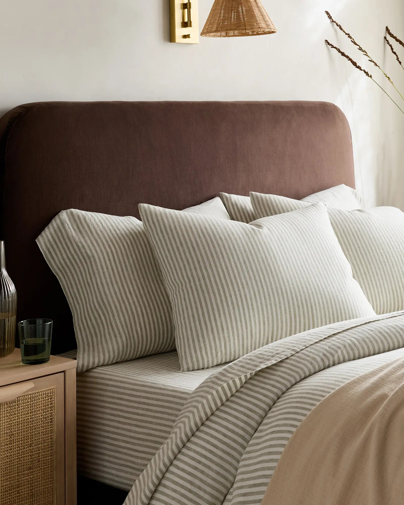 Deluxe Linen Duvet Bundle in Willowleaf/White Stripe | Quince