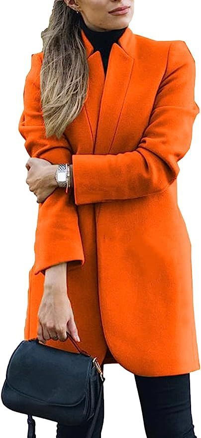 Omoone Women's Basic Stand Collar Slim Fit Jacket Pea Coat Notched Lapel Trench Coat | Amazon (US)