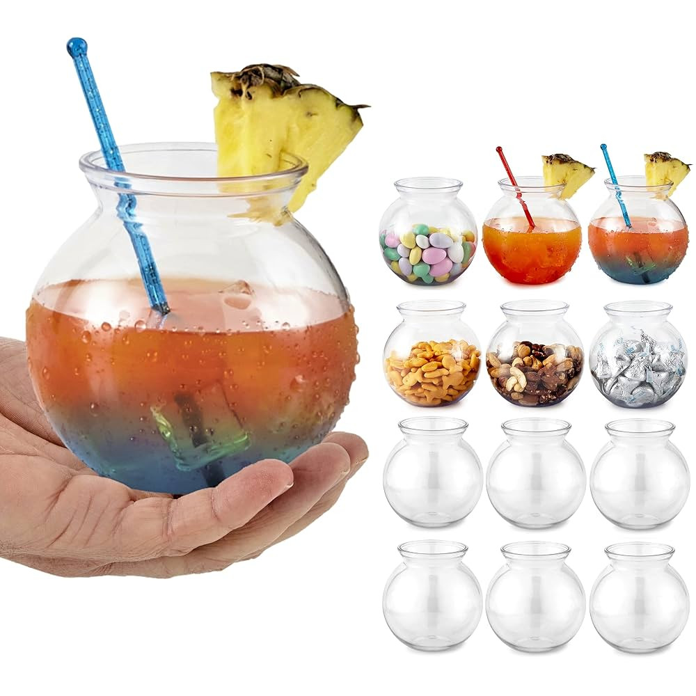 Small Round Plastic Fish Bowls for Parties (12 Pack) 16 oz Clear Mini Drink Bowl, Shatterproof Fi... | Amazon (US)