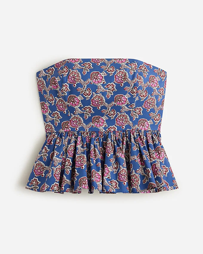 Collection strapless peplum top in Ratti® blue blooms print | J. Crew US