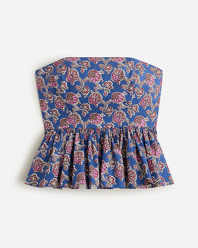 Collection strapless peplum top in Ratti® blue blooms print | J.Crew US