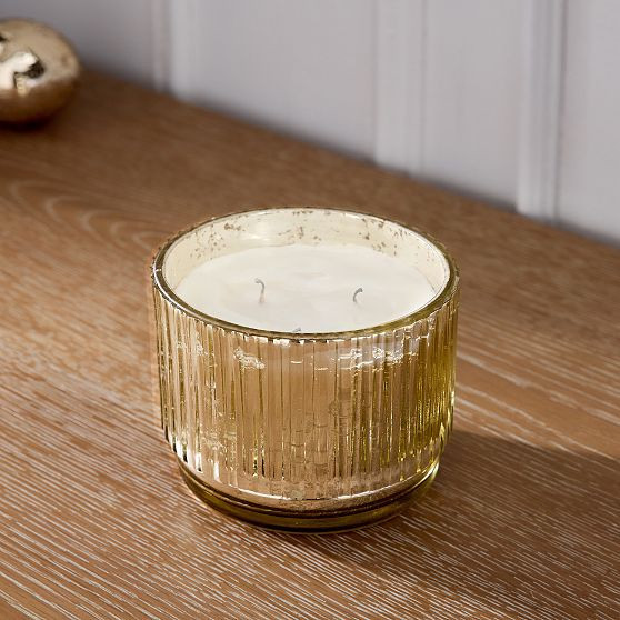 Mercury Glass Fluted Candles, Medium, Tinted Gold | West Elm (US)