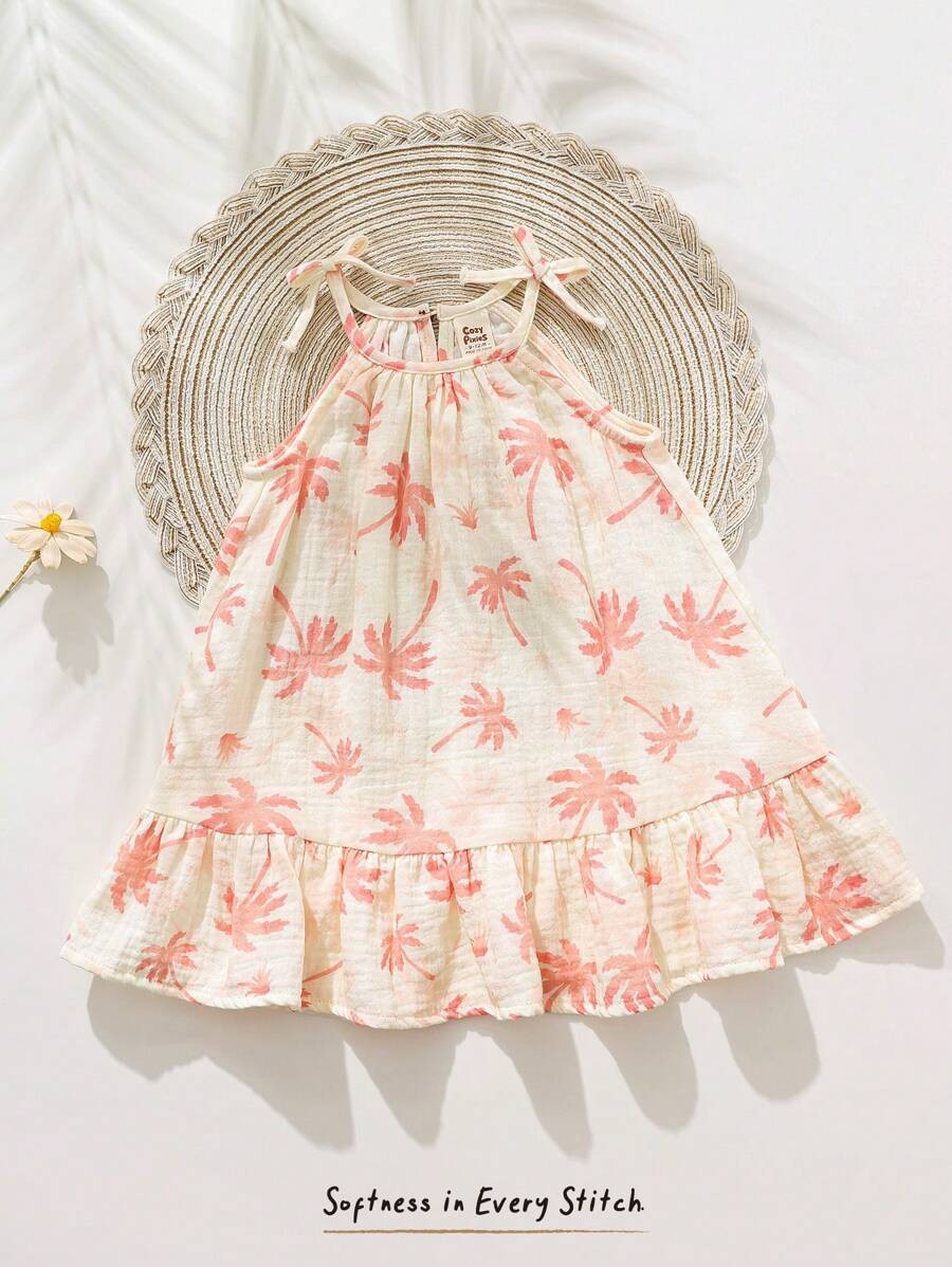 Baby Girl Plant & Floral Print Casual Sleeveless Dress, Versatile Baby Sun Dress Baby Beach Dress... | SHEIN