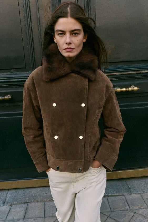 100% LEATHER PADDED JACKET WITH FAUX FUR COLLAR | Zara US