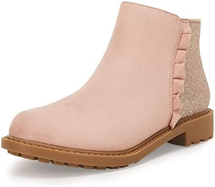 Coutgo Girls Glitter Ankle Boots Kids Ruffle Dress Booties Fashion Chunky Side Zip Casual Shoes | Amazon (US)