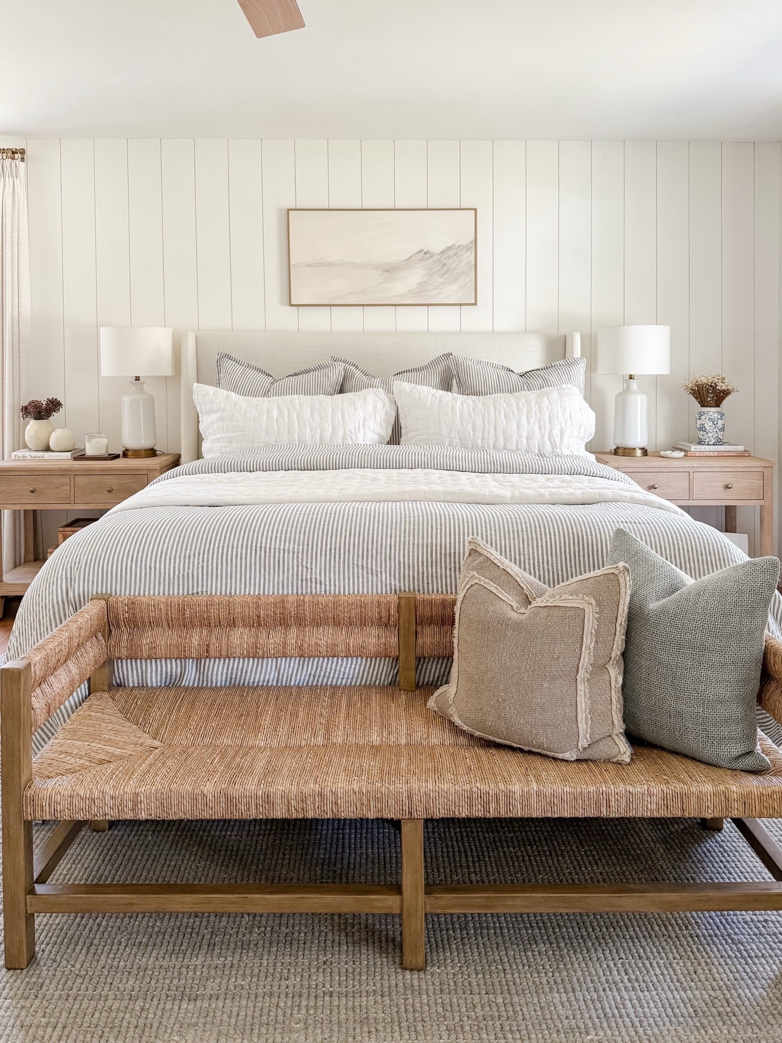A cozy and welcoming coastal bedroom 🤍 This linen bedding has the cutest striped print—and it’s such a great price point! It comes in several color options and washes well. Other highlights? Our table lamps and these spring throw pillows! 

#LTKSeasonal #LTKHome #LTKSaleAlert