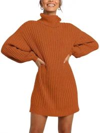 Women Turtleneck Long Lantern Sleeve Casual Loose Oversized Sweater Dress Soft Winter Pullover Dr... | Walmart (US)