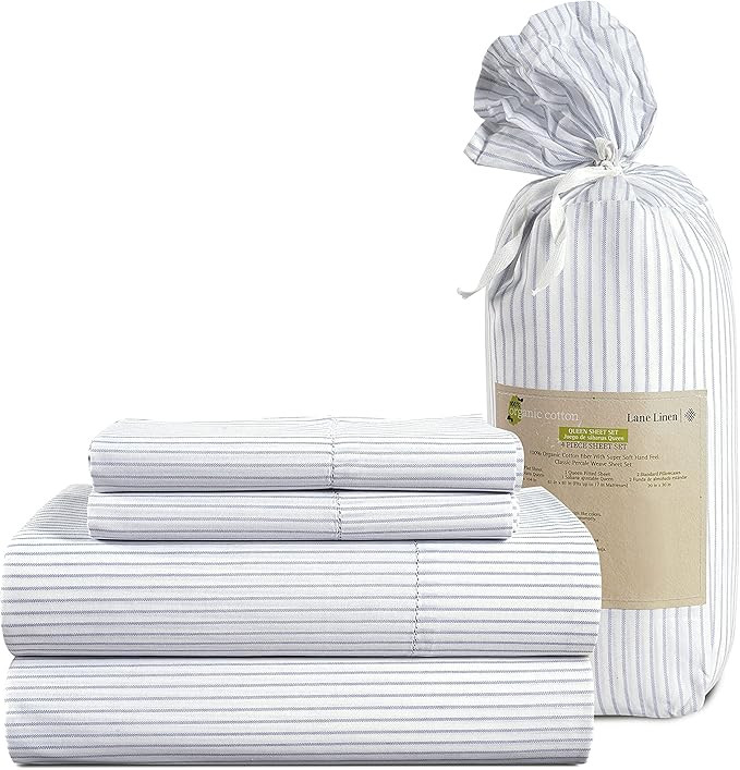 LANE LINEN 100% Organic Cotton Queen Sheets Set, 4-Piece Pure Organic Cotton Percale Sheets, Cott... | Amazon (US)
