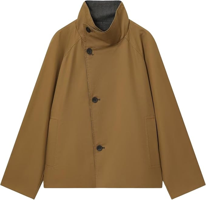 Chevara Women’s Reversible Short Trench Coat Casual High Neck Long Sleeve Single Breasted Light... | Amazon (US)