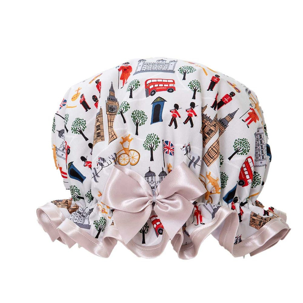 Shower Goddess Satin Shower Cap, London Calling | Fortnum & Mason