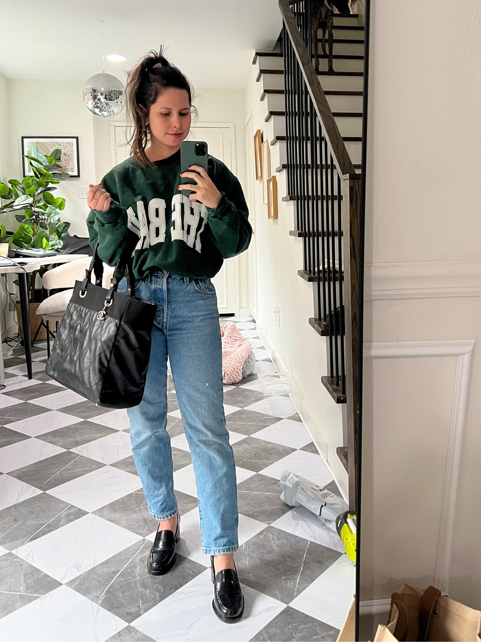 Sweatshirt and jeans, tucked in sweatshirt, Levi’s, best jeans under $100, Levi’s 501 crop, the bar sweatshirt, coffee shop outfit, casual work, loafers with jeans, loafers without socks 

#LTKstyletip #LTKshoecrush #LTKfindsunder100