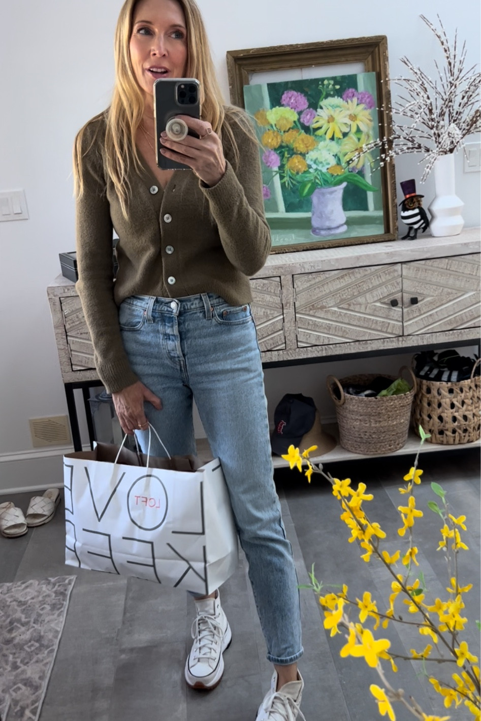 Casual fall outfit. Cardigan sweater, jeans, sneakers.

#LTKSeasonal