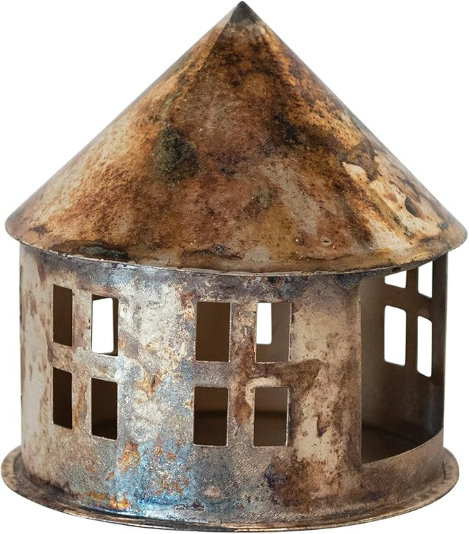 Creative Co-Op Metal House Tealight Candleholder, Oxidized Silver | Amazon (US)