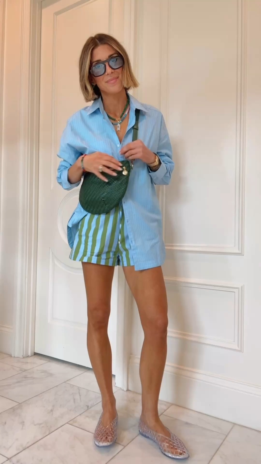 Today's casual summer outfit, also could be cute over a swimsuit. 

Wearing size small in shorts
Linked similar blue button down