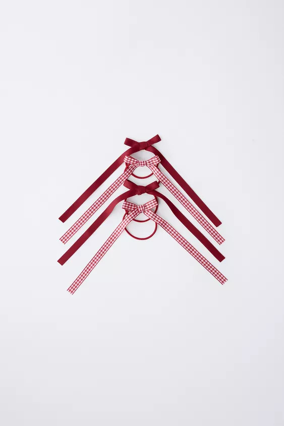 FOUR-PACK OF GINGHAM BOW HAIR TIES | Zara US