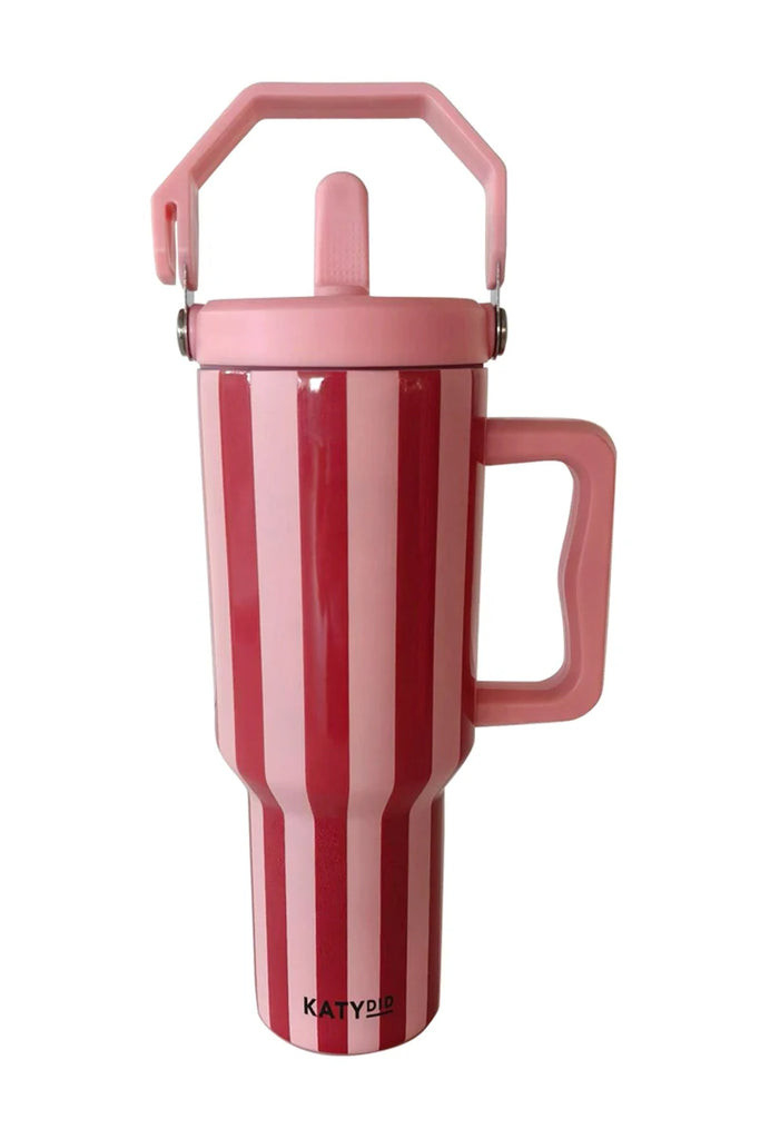 Pink and Wine Striped Stainless Steel Cabana Tumbler | Katydid