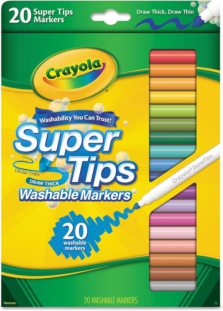 Crayola 588106 Washable Super Tips Markers, Assorted, 20/Set | Amazon (US)