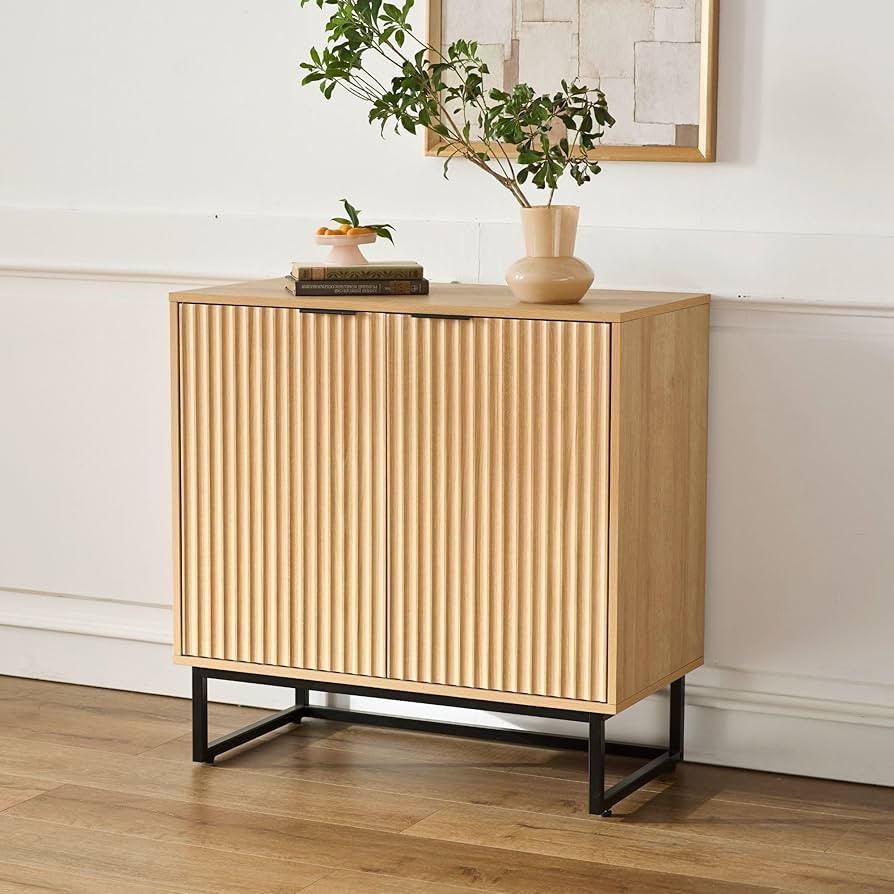 Fluted Storage Cabinet Sideboard Buffet Cabinet, Modern Accent Cabinet with Adjustable Shelves, W... | Amazon (US)