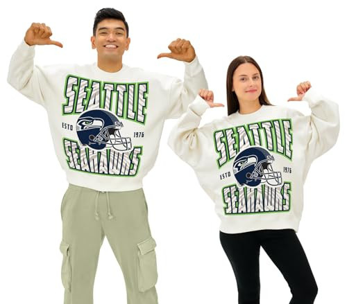Zubaz NFL Men and Women's 90's Vintage Reissue Premium Cotton Oversized Off White Helmet Graphic Crewneck Sweatshirt - Seattle Seahawks, Medium | Amazon (US)