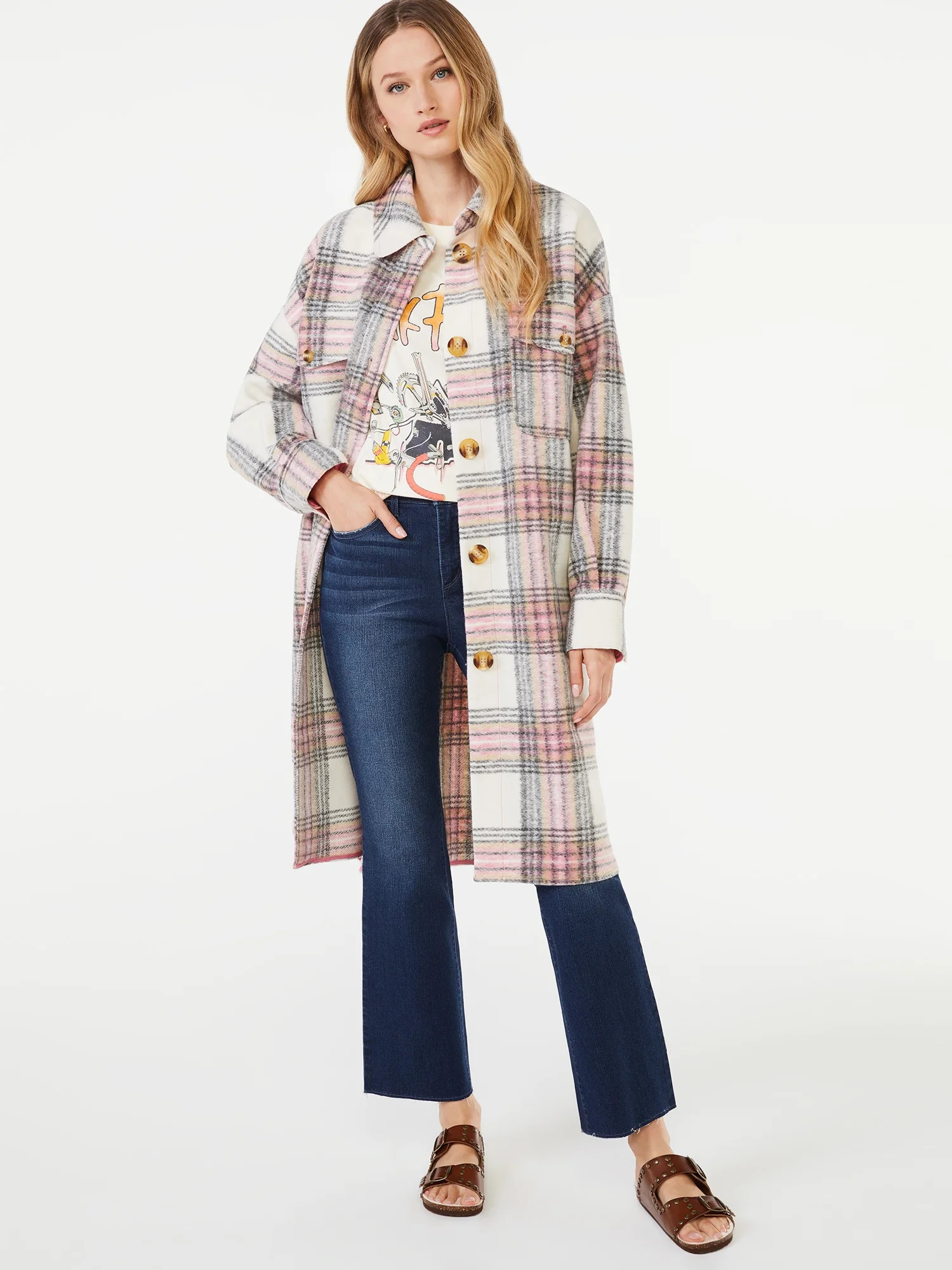 Scoop - Scoop Women's Long Sleeve Oversized Plaid Shacket - Walmart.com | Walmart (US)