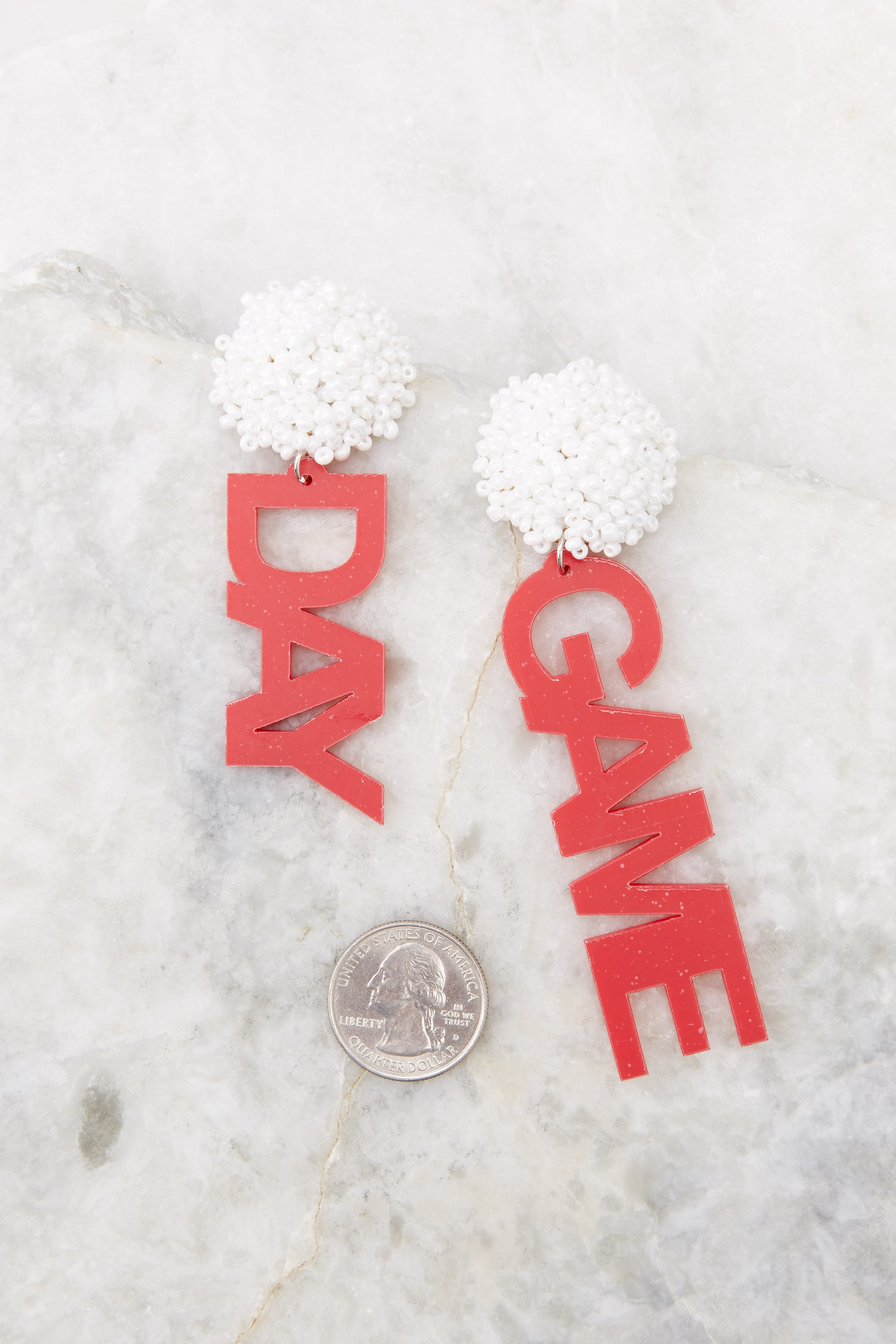 Game Day White And Red Beaded Earrings | Red Dress 
