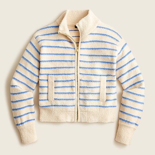 Zip-up cotton bouclé sweater in stripe | J.Crew US