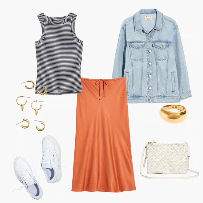 Linen-Blend Drawstring Midi Slip Skirt | Madewell