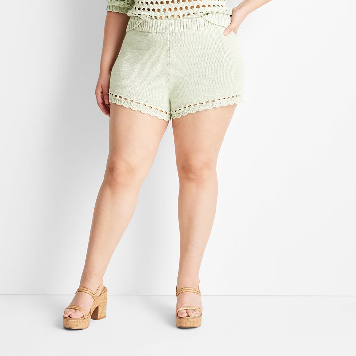 Women's Mid-Rise Open Stitch Sweater Shorts - Future Collective™ with Jenee Naylor Light Green | Target