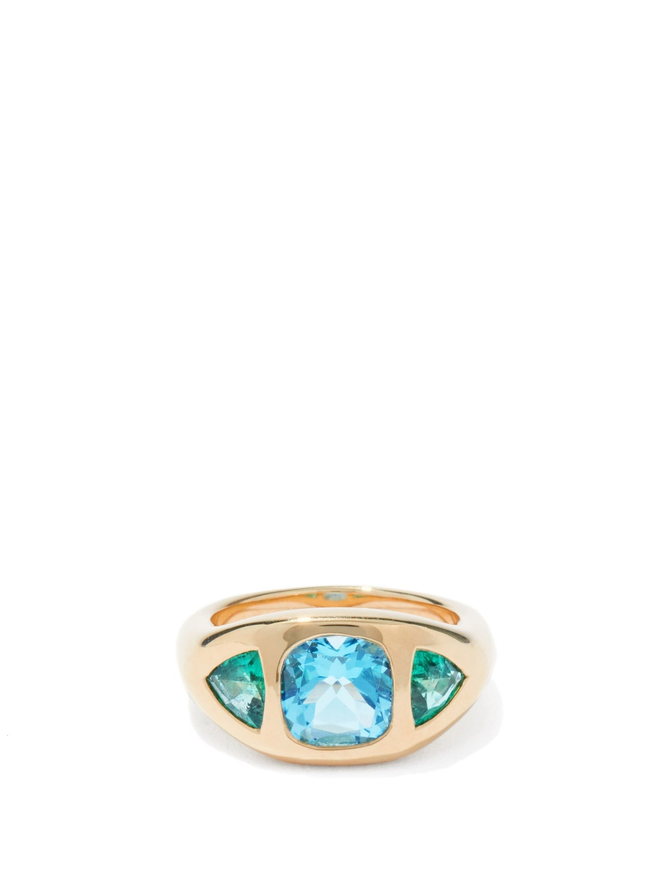 Triple-set emerald, topaz & 18kt gold ring | Matches (UK)